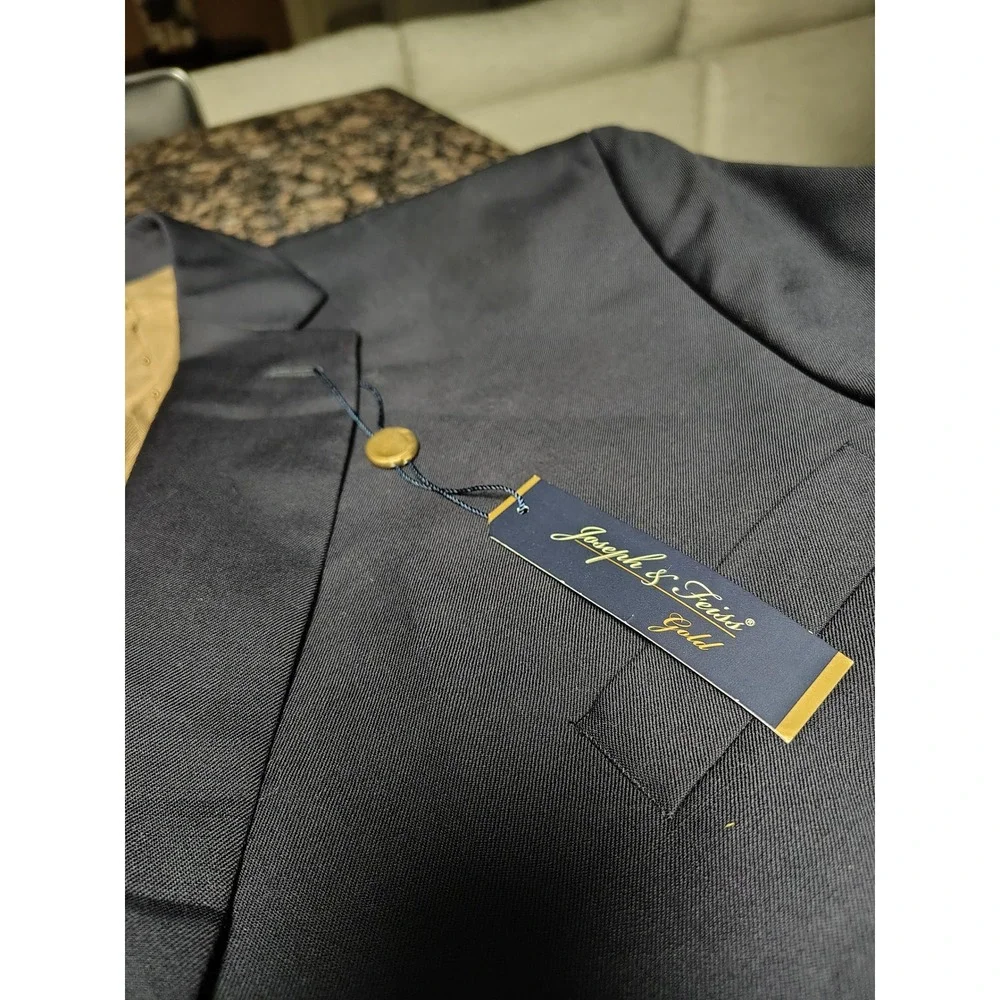Joseph & Feiss Gold Navy Blue Blazer Classic Fit Two Button Sport Coat Mens